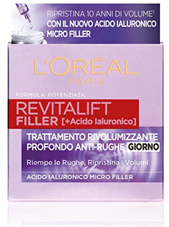 L'Oréal Paris Crema Viso Giorno Revitalift Filler, Azione Antirughe Rivolumizzante con Acido Ialuronico Concentrato, 50 ml