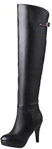 Onewus Botas de mujer sobre la rodilla con tacón alto y cremallera, Negro , 38 EU