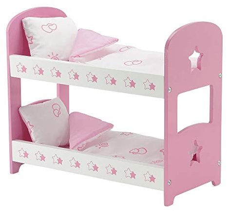 Emily Rose 14 Inch Doll Bunk Bed Set - Pink/White Wooden Furniture with 2 Complete Bedding Sets - Fits Wellie Wishers, Glitter Girls & 14” Dolls