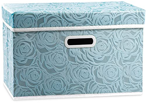 Prandom Cajas almacenaje con tapa grandes,Cubos de almacenamiento decorativas,plegables,cestas organizadoras con asas para,Azul,43x30x30cm,paquete de 1