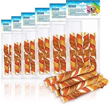 Nobleza - Kaustangen für Hunde, Hühnchen Gerollte Doppelte Farbe Sticks, Natürliche Hundesnacks für Große Hunde, Trainingsleckerli, L12.5 cm, 6 x 120g
