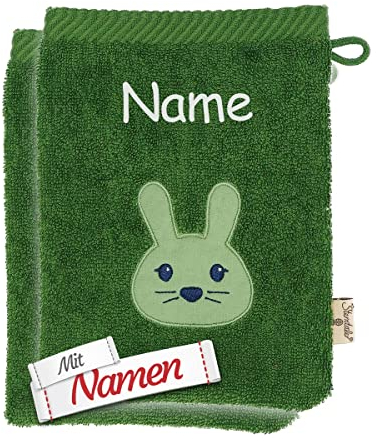 Sterntaler Kinder Waschhandschuh Hase Kinni (2 St.) personalisiert mit Namen/bestickt, GOTS zertifiziert Baby Kleinkind Waschlappen/Waschtuch zum baden, Geschenk zur Geburt