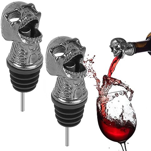 Linkidea 2 pezzi aeratore per vino a forma di cranio, versatore per bottiglia di vino, dispositivo di aerazione del vino, accessori individuali, per Halloween, Natale prossimo anno regalo