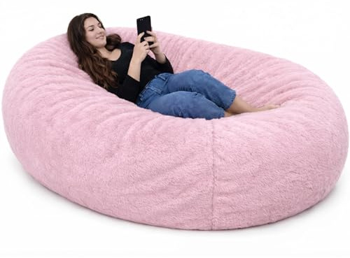 Bananair - Pouf Géant XXL Long - Assemblé en France - Pouf Chambre Moelleux, Bean Bag Rembourré en Mousse Ultra Confortable - Housses lavables en Machine (Rose)