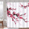 Bonhause Duschvorhang Kirschblüten Japanisch Rote Blumen Duschvorhänge 180 x 200 cm Anti-Schimmel Wasserdicht Polyester Stoff Waschbar Bad Vorhäng für Badzimmer mit 12 Haken