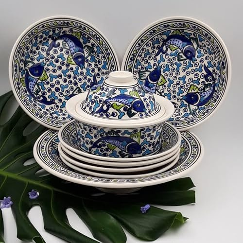 Servizio per couscous piatti fondi Pesci Blu - 6 pers