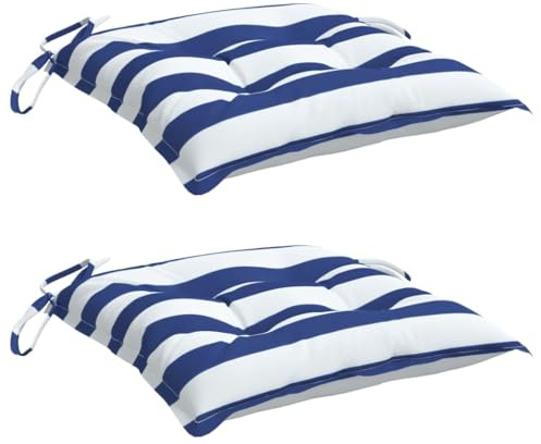 vidaXL Stuhlkissen 2 STK., Sitzkissen mit Bändern, Sitzauflage Outdoor Indoor, Stuhlauflagen Kissen für Gartenstuhl, Blau Weiß Gestreift 40x40cm Stoff