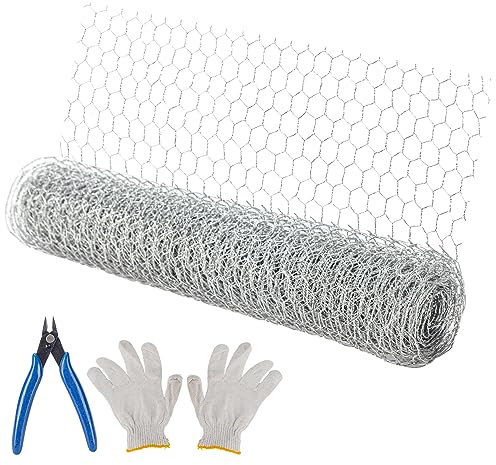 Chicken Wire Mesh, 40cm x 5m Floral Chicken Wire Net Galvanized Hexagonal Wire Netting with Mini Cutting Pliers and Gloves for Crafts and Gardening
