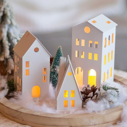 Sziqiqi Bougeoir Lanterne Décorative avec Bougies LED pour Noël, Chandelier Supports pour Bougies Chauffe-Plat Petits Photophores Maison en Métal pour Rebord de Fenêtre Cheminée