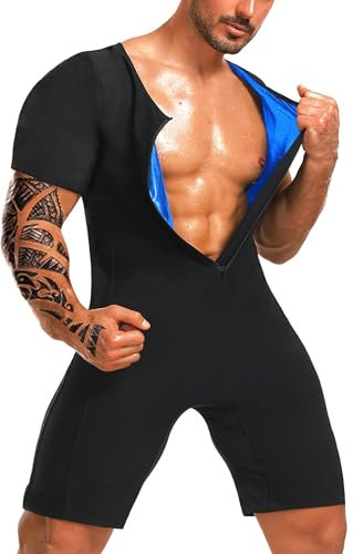 Mulnall Sauna Anzüge für Männer Sauna Sweat Shirt Heat Trapping Weste Full Body Shaper Workout Top mit Shorts Übung Fitness Heat Trapping Sweat Taille Trainer(BH7009-01-L)