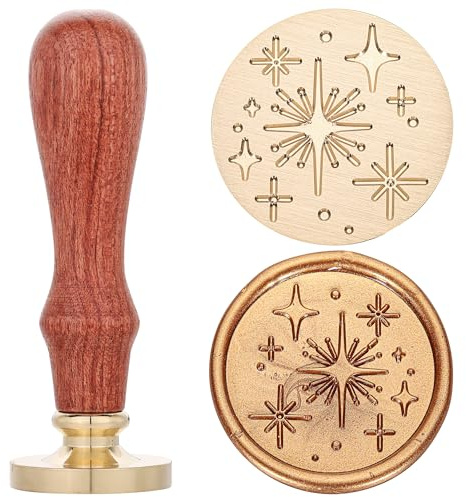 Yoption Star Wax Seal Stamp, Vintage Brass Head Wooden Hilt Sealing Wax Stamp for Birthday Wedding Invitations Gifts Envelopes Wine Packages