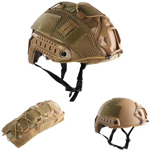 Airsoft Helmet, PJ Type Tactical Fast Helmet with Cover, Paintball Military Tactical Gear with Front NVG Mount Side Rail and Breathable Vent Holes for Cosplay Outdoor Activities