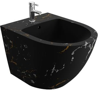 LAVITA Universal Wand-Bidet Sofi Fire mit Hahnloch und Überlaufschutz aus Keramik Sitzwaschbecken zur Montage an der Wand Hygienisch und Pflegeleicht 36,5x49x32,5 cm