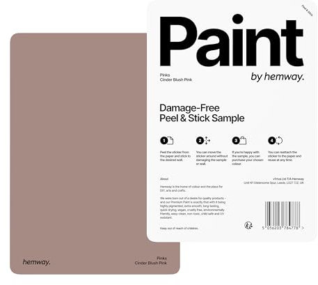 Hemway - Peel & Stick Sample for Our Premium Chalk Paint - Cinder Blush Pink | A5 Damage-Free, Accurate Colour Swatch | Easily Test Our Chalky Matt Shabby Chic Finishes for Interior Furniture & Walls