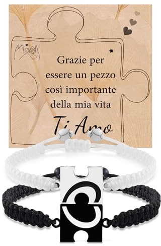 MANVEN Bracciale Coppia Regalo Coppia San Valentino Bracciale per Lui Lei Fidanzata Fidanzato Amico Uomo Donna Compleanno Anniversario Portafortuna Amuleto Natale Puzzle