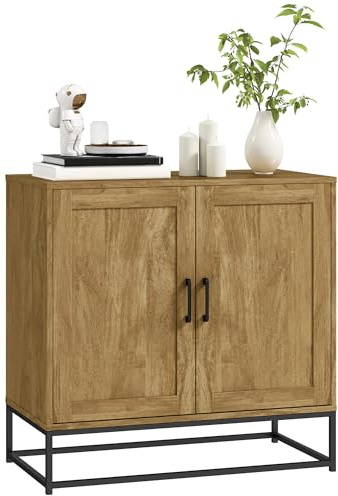 HOMCOM Buffet Salon Meuble de Rangement Style Moderne avec Placard à 2 Portes, étagère réglable - pour Salle à Manger et Salon, 80 x 40 x 78 cm, Bois Naturel
