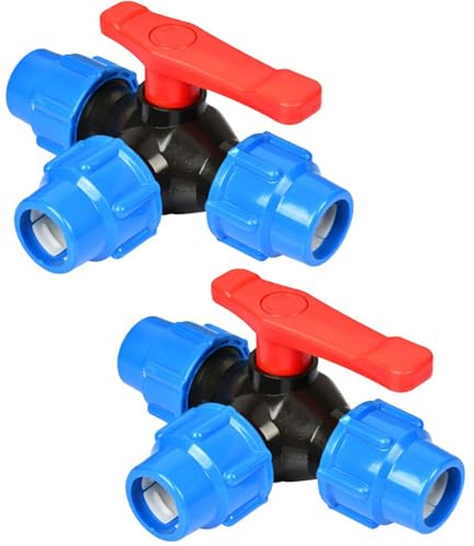 2Pcs Válvula de Bola de 3 Vías 25mm, BetterJonny Adaptador de Polipropileno Plástico Válvula Esférica Tres Vías para Manguera Conducto Agua Rápido Válvula para Tuberías PE Fitting