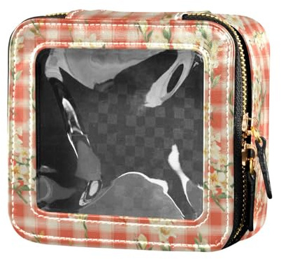 Stor gladiolus gingham klar sminkväska liten läderväska bärbar sminkorganisatör för resor, Stor gladiolus Gingham, 1 size