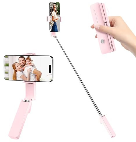 Cloudvalley Mini Palo Selfie para Móvil, Soporte Extensible, Multifuncional Portátil de Bolsillo con Control Remoto para iPhone y Teléfonos Android, Compatible para Vlog de Video, Rosa