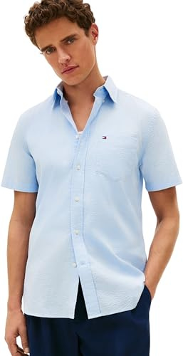 Tommy Hilfiger Seersucker Solid SS RF Shirt Mw0mw38570 Camisa L/S Hombre (Pack de 1)