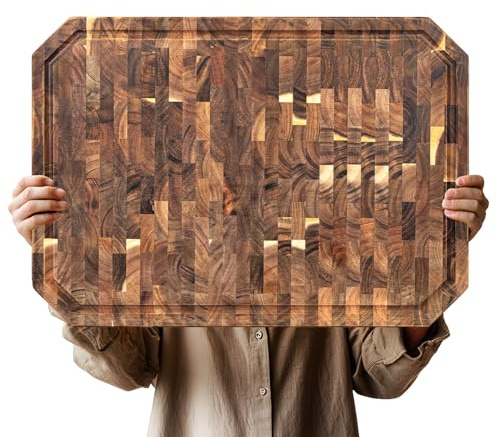 Utoplike Large Acacia Wood Cutting Board(56 x 40.5 cm), End Grain Butcher Block with Juice Groove and Handles, Reversible Chopping Board for Meat, Vegetables, and Cheese, Thick 3.5 cm