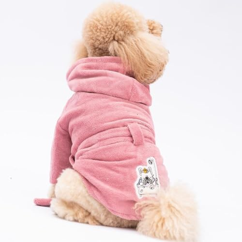 Pawstar Pattaya Dog Bathrobe – Absorbent Pet Drying Coat – Multiple Colours & Sizes (Rose, S-M)