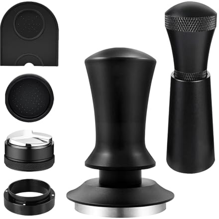 TECKZOON Juego de 6 prensadores de café de 51 mm, acero inoxidable para cafeteras portafiltros, accesorios Barista con anillo dosificador, distribuidor de café, alfombrilla antideslizante y base para
