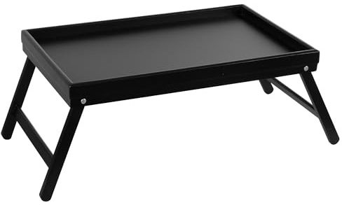 Vencier Bamboo Bed Tray, Folding Legs, Raised Edge, For Breakfast in Bed and Serving, HWD: 22x64x31cm, White (Black)