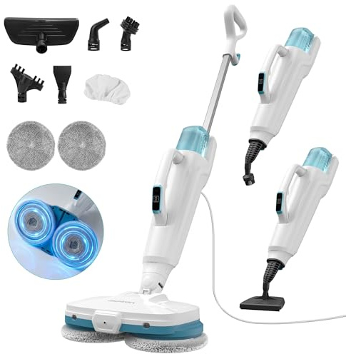 Steam Mop,10-in-1 Scrub Mop & Handheld Steamer,15s Heat-up,Multifunctional Electric Cleaner for Home Use,Hard Floor Cleaner,2 Modes,Led Light,Removable 500ML Water Tank,Carpets,Floors,Cars,Tiles,Crack