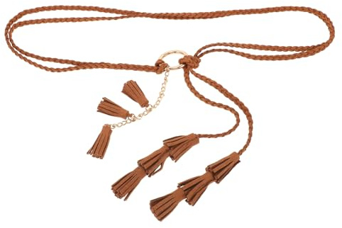 HOMSFOU Cintura da Donna Intrecciata Boho con Nappe in Corda, Cintura Sottile Vintage a Catena per Vestiti e Abiti Casual, Accessorio Etnico Versatile Colore Marrone