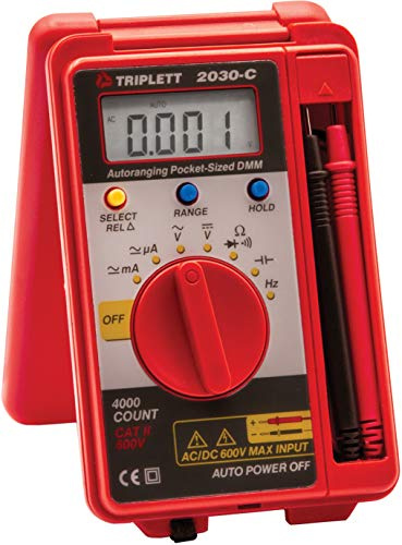 Triplett 2030 Pocket-Sized 4000 Count Digital Multimeter - AC/DC Voltage, AC/DC Current, Resistance, Frequency, Capacitance, Continuity, and Diode Check