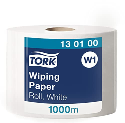 Tork 130100 Mehrzweck Papierwischtücher für W1 Bodenständer- und Wandhalter-System / 1-lagige Putztuchrolle in Weiß / Advanced Qualität / 1 x 1000 m