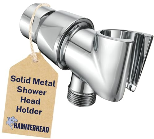 HammerHead Showers® Solid Metal Handheld Shower Head Holder - Chrome - Adjustable Shower Wand Holder with Wall Hook Bracket and Pivot Ball - Hand Held Shower Head Holder - Shower Hose Holder