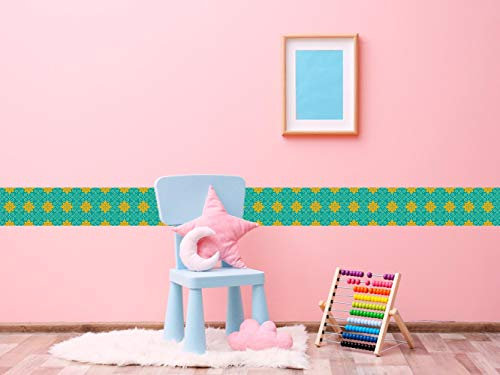 Oedim 5er Pack 120x15cm selbstklebende Bordüre Vinyl und Tapeten Wandfarbe Blumen Orange und Grün mit grünem Hintergrund