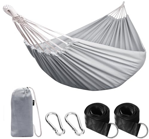 ANYOO Utomhus bomullshängmatta flera 210 x 150 cm, lastkapacitet upp till 200 kg bärbar med bärväska för uteplats gård trädgård