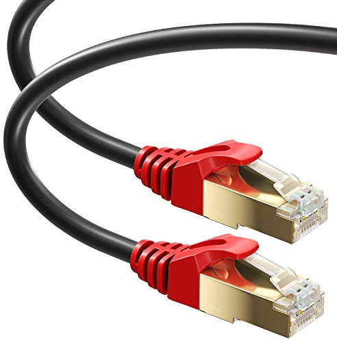 MutecPower 10m Cavo CAT 7 Esterno da impermeabile per uso interramento diretto Cavo di rete Ethernet RJ45 esterna - SSTP - 600 Mhz - Nero 10 metri con fascette e clip