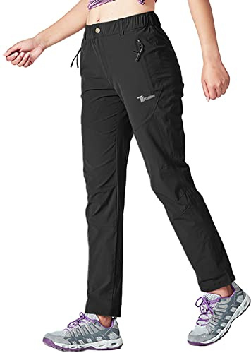 YSENTO Damen Wanderhose Outdoorhose Wasserdicht Schnelltrockend Stretch Trekkinghose Funktionshose mit Reißverschlusstaschen(Schwarz,XL)