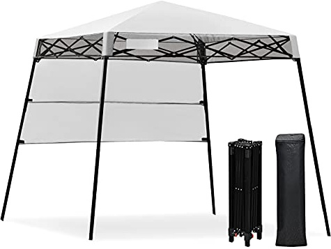 GOPLUS 1,8m x 1,8m hopfällbar paviljong, popup-paviljong med sidovägg och bärväska för solskydd, vindtätt och väderbeständigt partytält för camping, uteplats, strand och trädgård (vit)