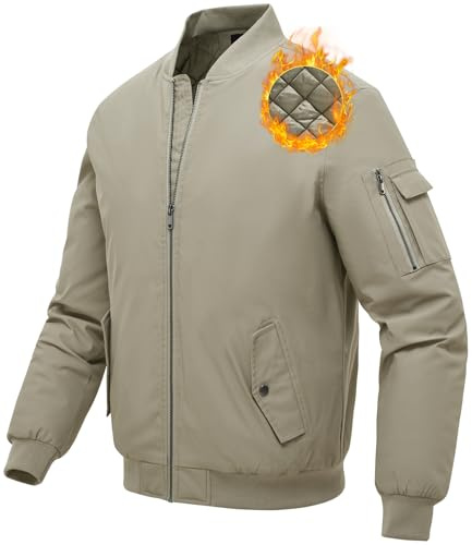 donhobo Herrjacka, bomberjacka, vindtät, varm, fodrad, vinterjacka, övergångsjacka, höstjacka, flygjacka, ståkrage, bomberjacka, fritidsjacka, kaki, L