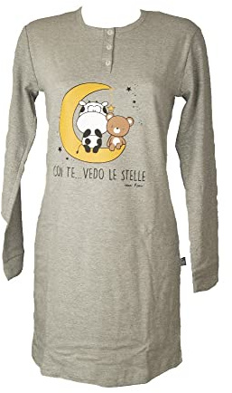 CRAZY FARM Camicia da Notte Donna Serafino Cotone Interlock Invernale Articolo 15751, 2485 Stars Grey, XL