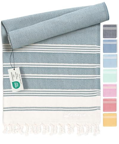 Fit-Flip Serviette de Plage hammam – Fouta en Coton 100% – Drap Turque léger à séchage Rapide, Accessoire Parfait comme Drap de Plage XXL ou paréo - Pétrole - 100x200cm Diamon