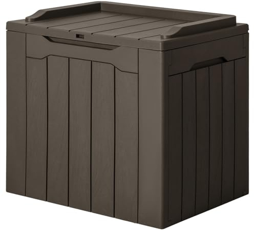 JUMMICO 31 Gallon Resin Deck Box Waterproof Indoor Outdoor Storage Boxes for Patio Furniture Cushions and Garden Tools (Brown)