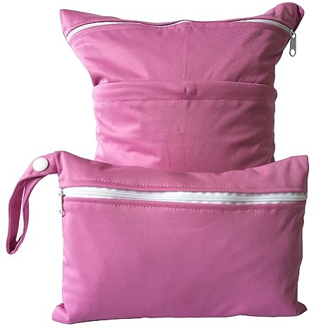 SYSUII Wetbag, sacchetti per pannolini, impermeabili, da viaggio, per bagnati e asciutti, lavabili, per la biancheria, per bambini, organiser con chiusura lampo, Rosa, 30*36 15*22.5cm, casual