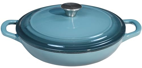 Flavehc Cast Iron Braiser Pan 2.25 qt with Lid - Slate Blue Shallow Casserole