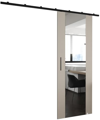 MEBLE KRYSPOL Zonda II Schiebetürset mit Schiene - Hängendes Innen-Schiebetürsystem - Torbeschläge - Hergestellt aus robustem Laminat - 204x90 cm - Kaschmir