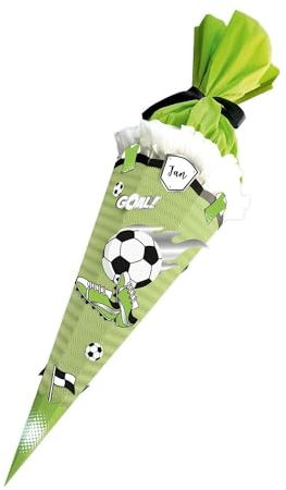 itenga SCHULTÜTEN Bastelset FUSSBALL 68cm - 3D Wellpappe - für echte Fussball Fans in den Farben deines Lieblingsvereins (Schultüte hellgrün- Deko grün weiss)