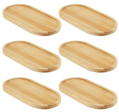 MUNGHOK 6 stycken bambubrickor liten oval, 17 x 9 cm trä serveringsfat bambu bricka dekoration, koppunderlägg trä, oval träbricka för te underlägg tårta smycken