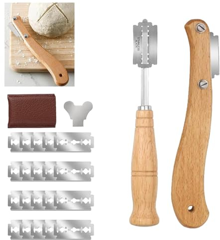 Cuchillo Panadero cojo de Pan, Herramienta de Afeitar para masa con 20 cuchillas, Cortador de Panadero, Curvo para baguettes, Cuchillo de Puntuación para DIY Pan Masa