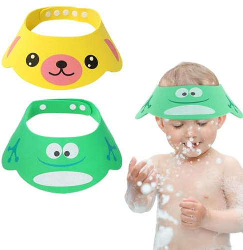 XBFOCNH Cuffie da Doccia per Bambini,2 PCS Doccia Cap per Bambino Sicurezza Regolabile Cappello Cuffia In Morbido Silicone Visiera Bimbi per Evitare che l'Acqua Scorra Agli Occhi e al Viso