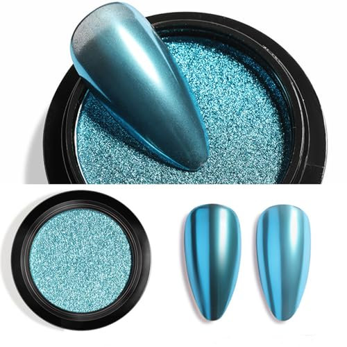 Polvo de uñas cromado azul brillante con efecto espejo metálico que puede hacer arte de uñas, polvo de gel azul cromado para esmalte de uñas de gel, purpurina de manicura